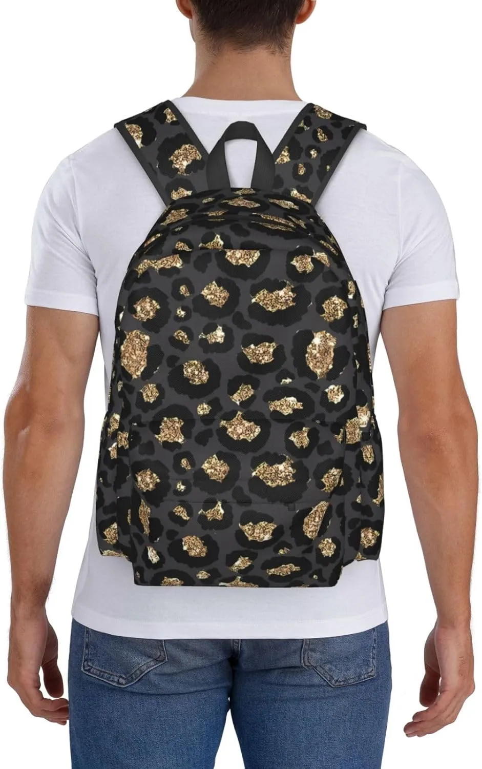 Black Leopard Print Backpacks 15 Inch Laptop Backpack Multipurpose Double Shoulder Bag for Men Women Gifts