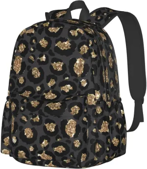 Black Leopard Print Backpacks 15 Inch Laptop Backpack Multipurpose Double Shoulder Bag for Men Women Gifts