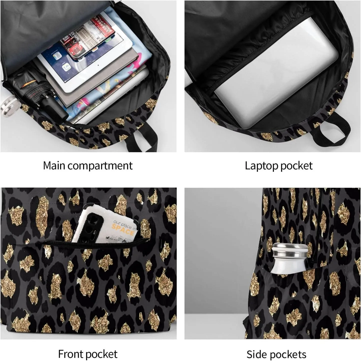Black Leopard Print Backpacks 15 Inch Laptop Backpack Multipurpose Double Shoulder Bag for Men Women Gifts
