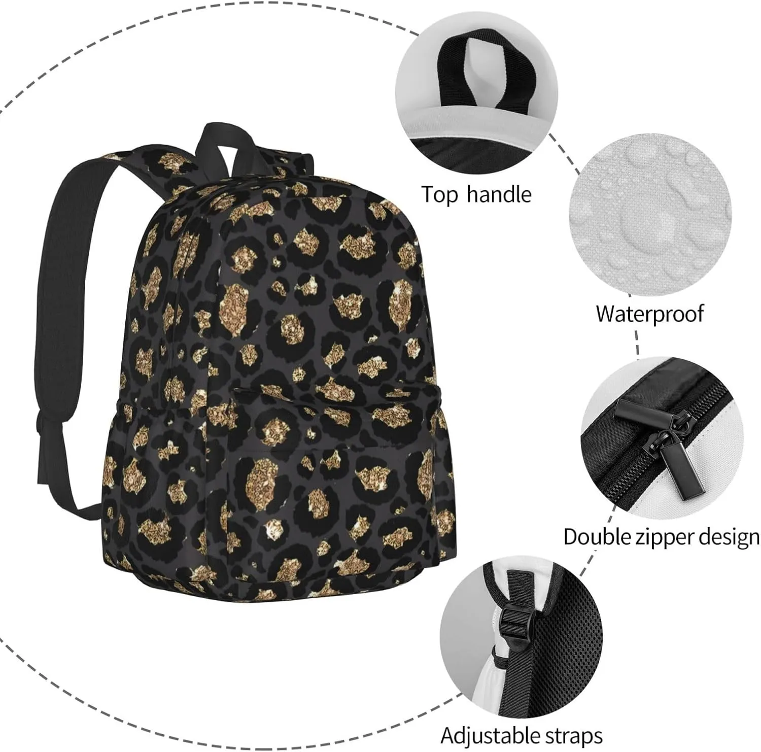 Black Leopard Print Backpacks 15 Inch Laptop Backpack Multipurpose Double Shoulder Bag for Men Women Gifts