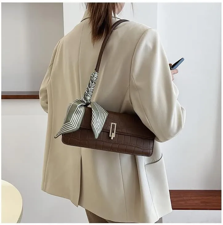 Black Shoulder Bag for Women Small Bag with silk scarf Shoulder Hobo Handbag Fashionable Evening Clutch Purse