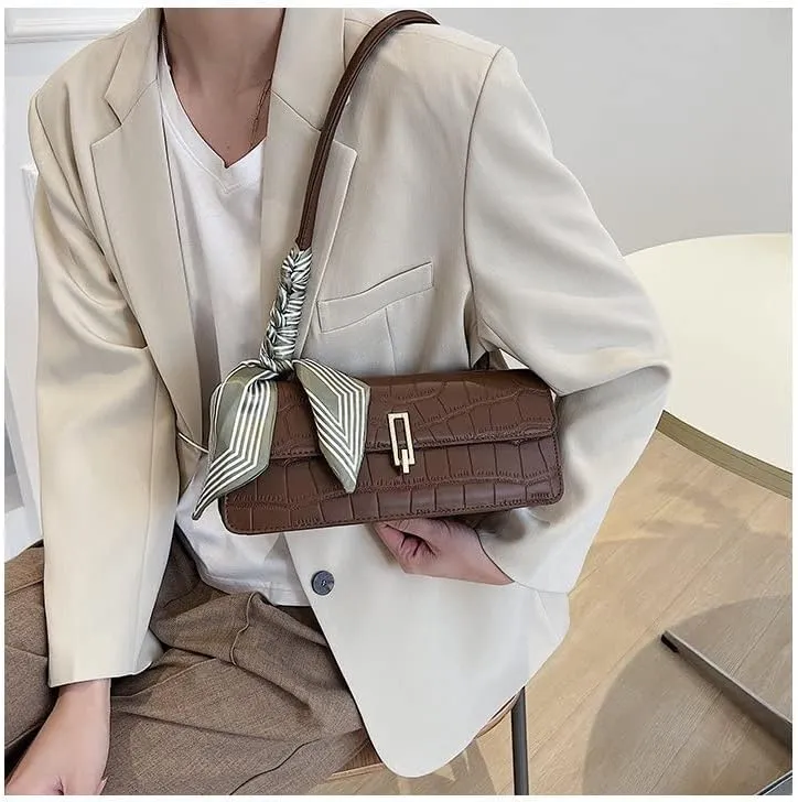 Black Shoulder Bag for Women Small Bag with silk scarf Shoulder Hobo Handbag Fashionable Evening Clutch Purse