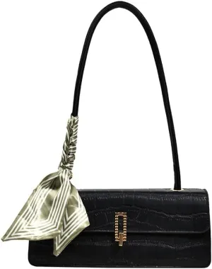 Black Shoulder Bag for Women Small Bag with silk scarf Shoulder Hobo Handbag Fashionable Evening Clutch Purse