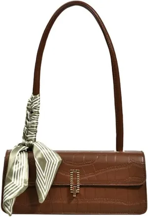 Black Shoulder Bag for Women Small Bag with silk scarf Shoulder Hobo Handbag Fashionable Evening Clutch Purse