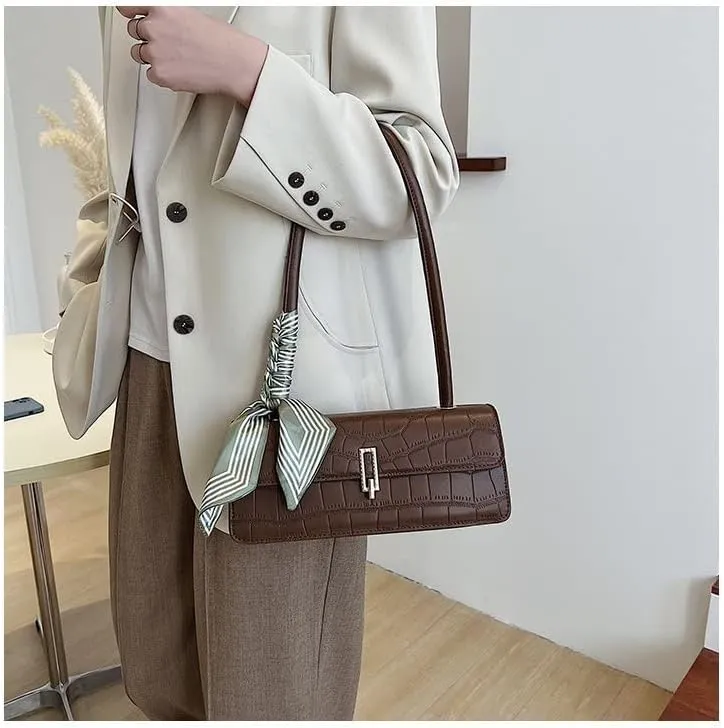 Black Shoulder Bag for Women Small Bag with silk scarf Shoulder Hobo Handbag Fashionable Evening Clutch Purse