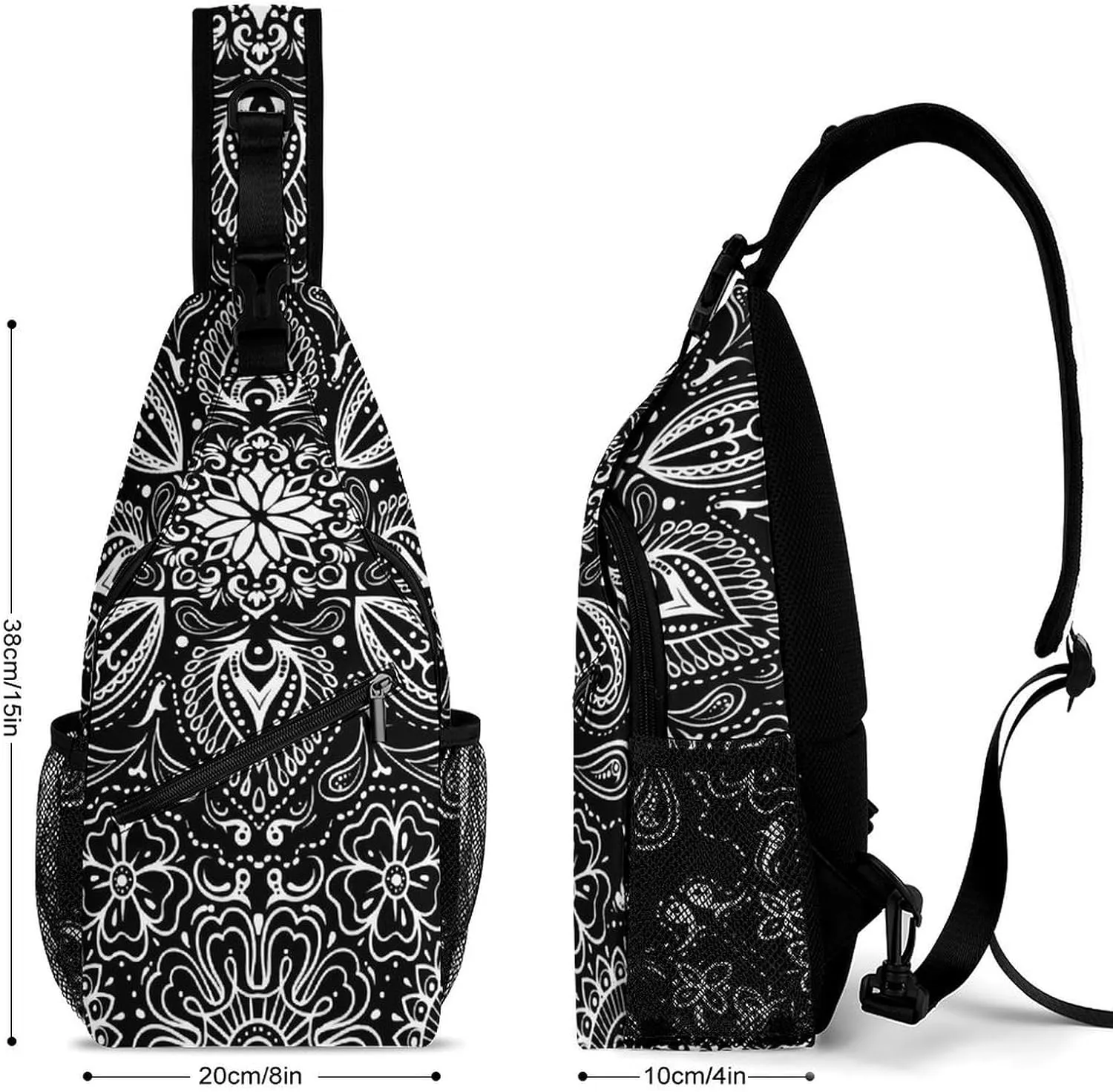Black White Paisley A Spacious And Large Capacity Portable Adjustable Chest Bag