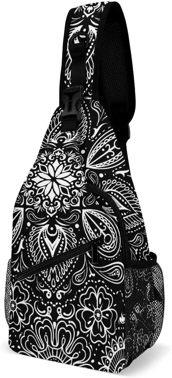 Black White Paisley A Spacious And Large Capacity Portable Adjustable Chest Bag