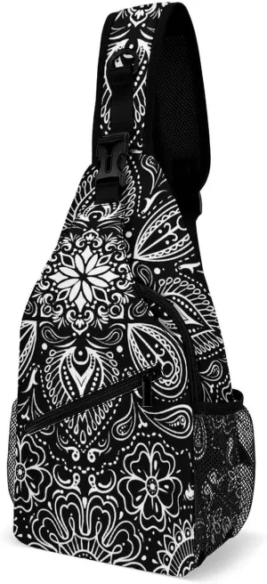 Black White Paisley A Spacious And Large Capacity Portable Adjustable Chest Bag