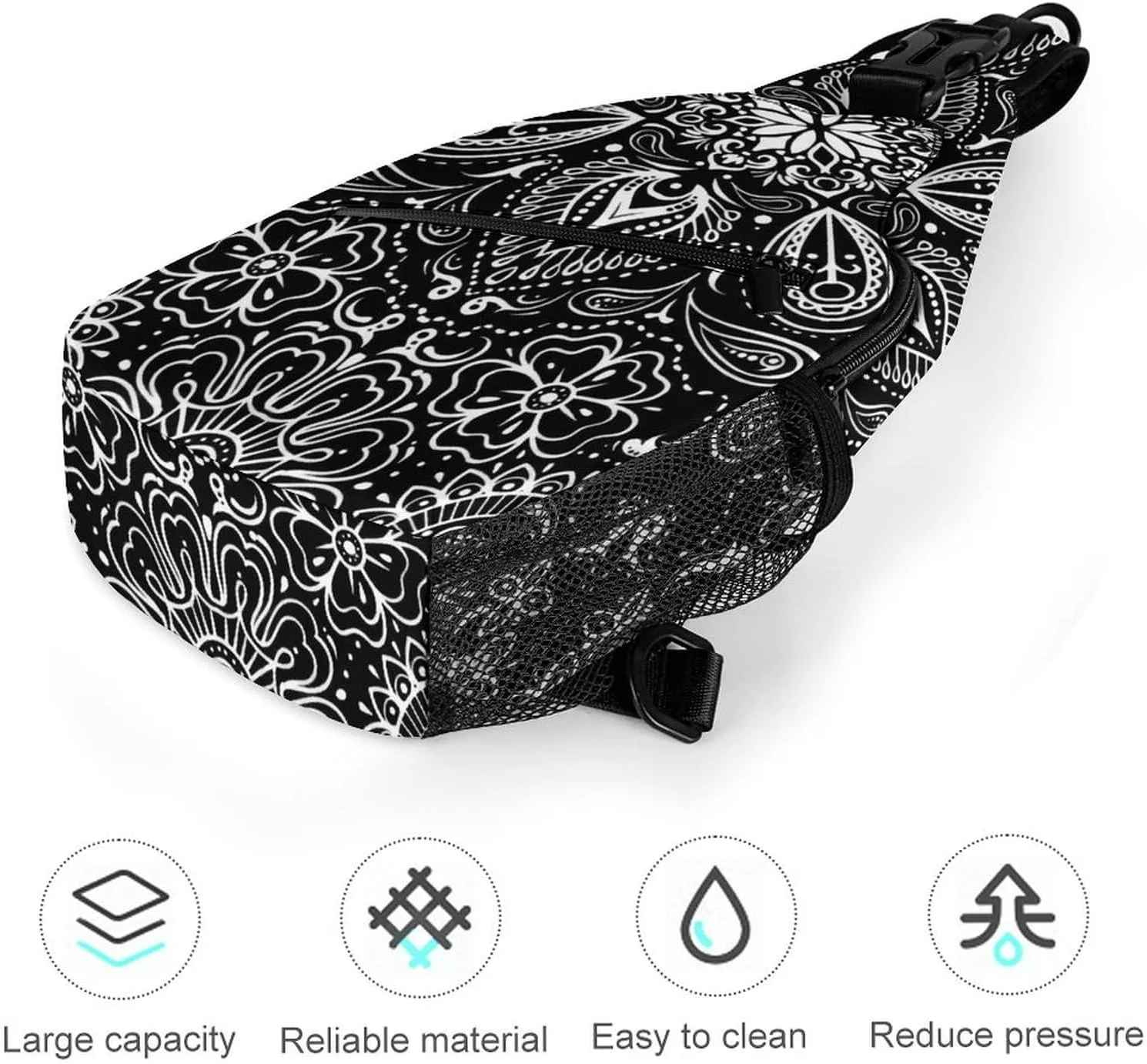 Black White Paisley A Spacious And Large Capacity Portable Adjustable Chest Bag