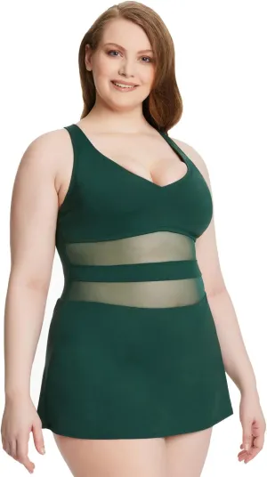 Bleu Rod Beattie Over The Shoulder Cross Back One-Piece Swimdress W/Removable Cups, from Don't Mesh with Me, Size