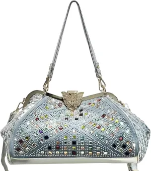 Bling Rhinestone Handbags for Women Woven Clutch Purses Jean Purse Crossbody Denim Evening Bag