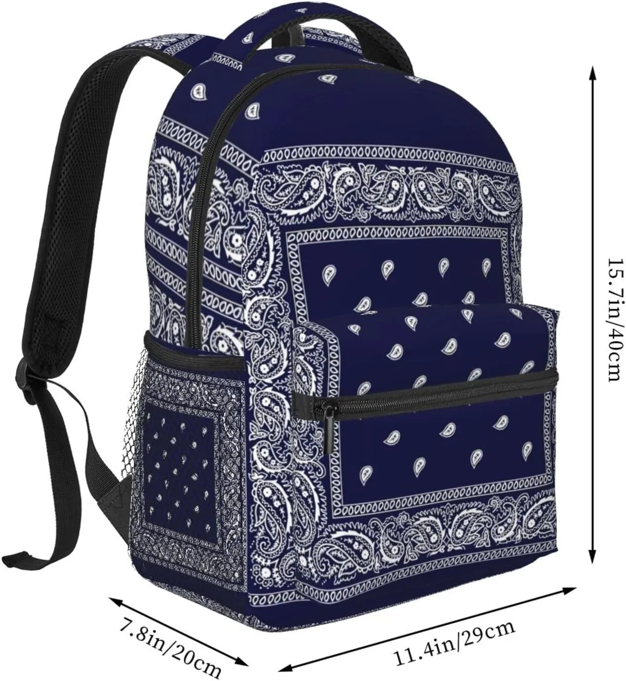 Blue Bandana Paisley Border Print Backpack Laptop Backpack Sports Travel Shoulder bag Light casual backpack