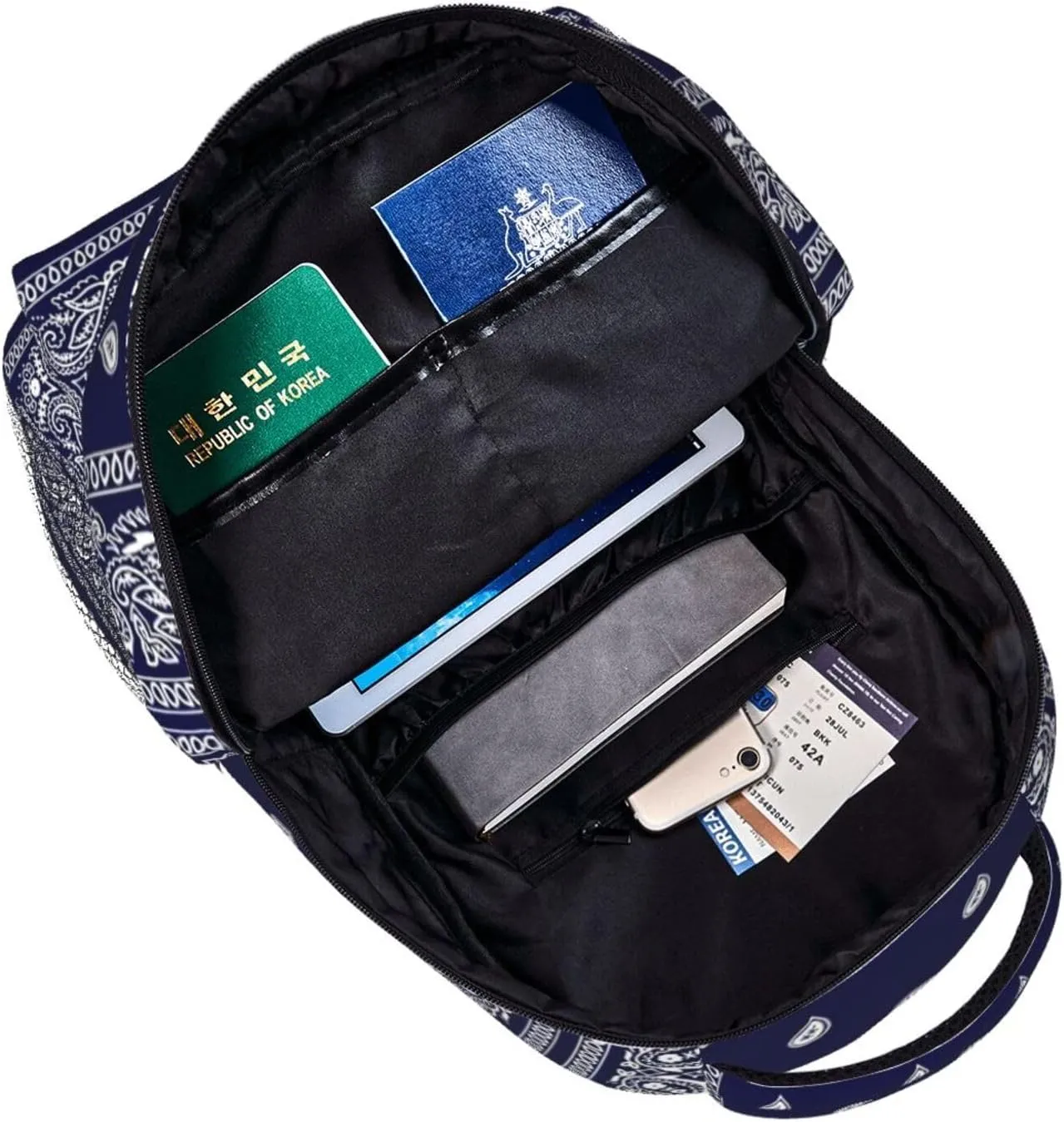 Blue Bandana Paisley Border Print Backpack Laptop Backpack Sports Travel Shoulder bag Light casual backpack