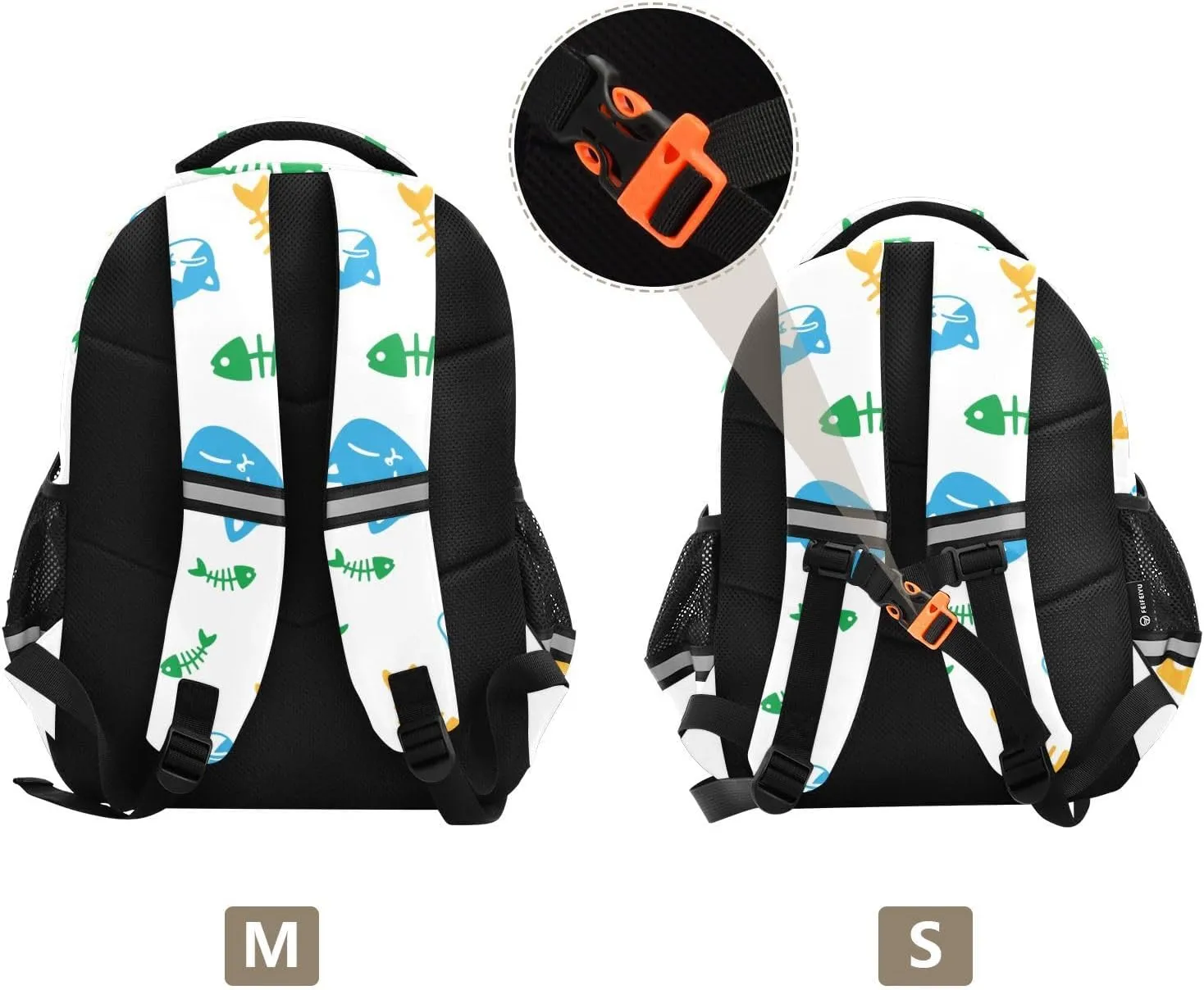 Blue Cat and Fish Bone Paw Backpack Bookbag School Bag with Pockets for Kids Girls Boys Toddler Toddlers Small Bookbags Schoolbag Travel Ages 3-14