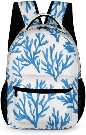 Blue Coral Branch Casual Backpack Travel Laptop Cute Basic Shoulder Bag for Work Women & Men
