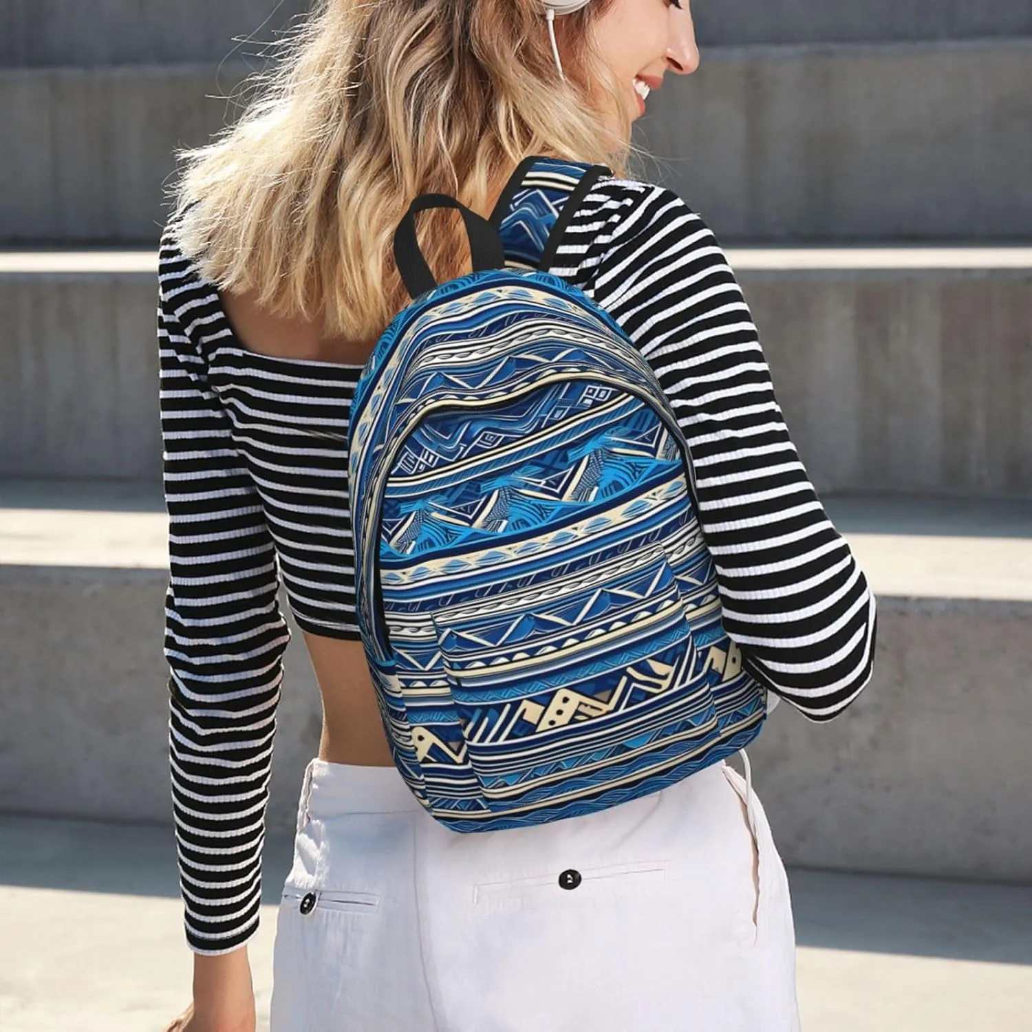 Blue Polynesian Maori Tribal Print Canvas Casual Lightweight Duffel Bag, Fashion Duffel Bag, Casual Daypack, Unisex Travel Backpack