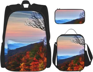 Blue Ridge Mountains Print Versatile Adjustable Shoulder Fashion Backpack Lunch Bag Pencil Case Large Capacity
