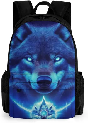 Blue Space Magic Wolf Art Daypack Lightweight Multipurpose Anti-Theft Shoulder Bag Large Capacity Laptop Book Bag Rucksack With Adjustable Shoulder Straps