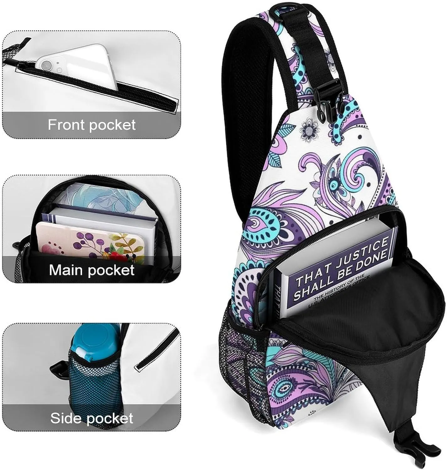 Blue Teal Purple Paisley A Spacious And Large Capacity Portable Adjustable Chest Bag