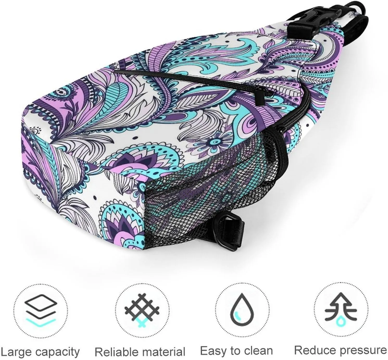 Blue Teal Purple Paisley A Spacious And Large Capacity Portable Adjustable Chest Bag