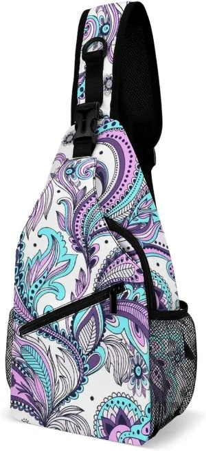 Blue Teal Purple Paisley A Spacious And Large Capacity Portable Adjustable Chest Bag