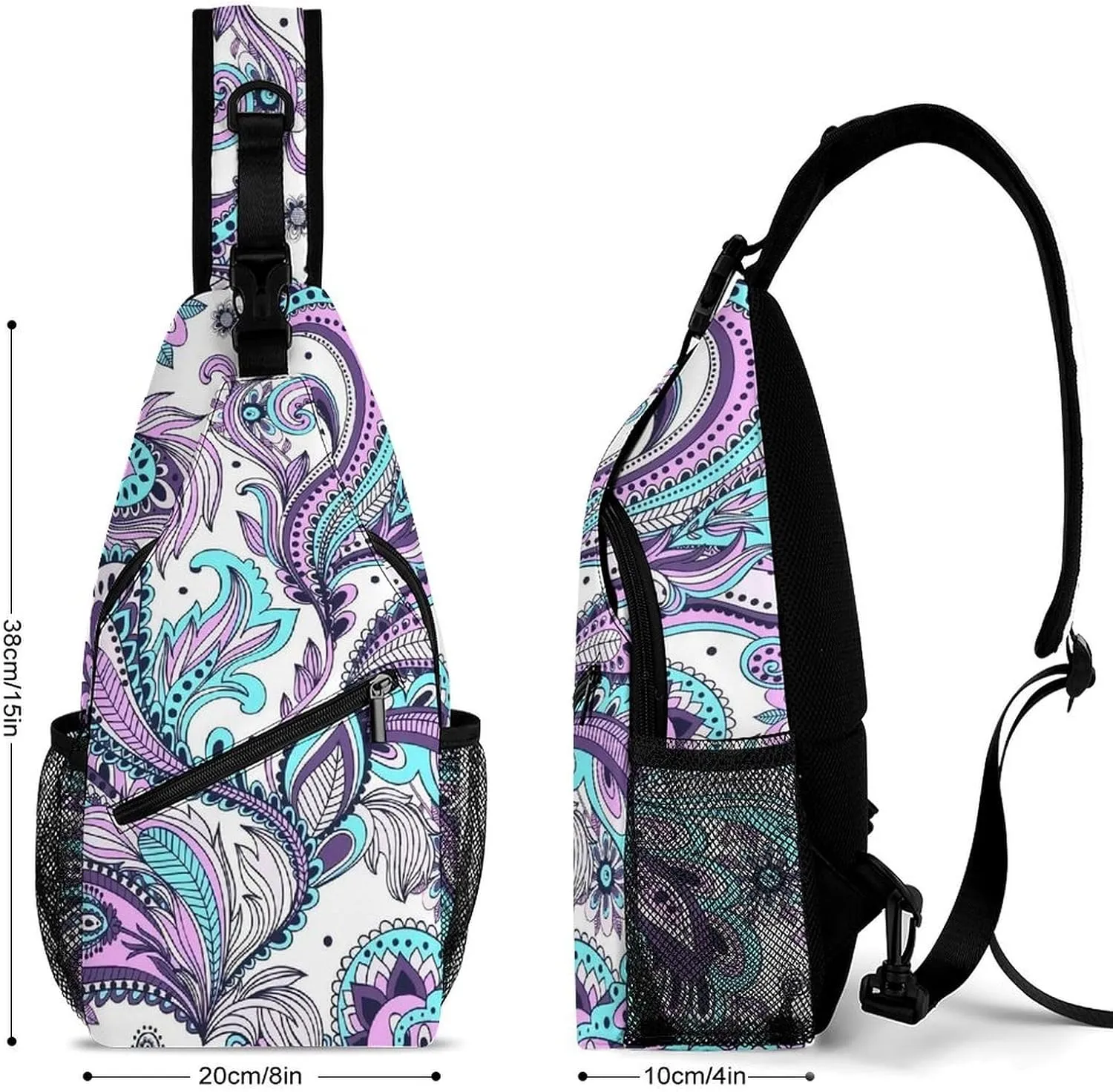 Blue Teal Purple Paisley A Spacious And Large Capacity Portable Adjustable Chest Bag