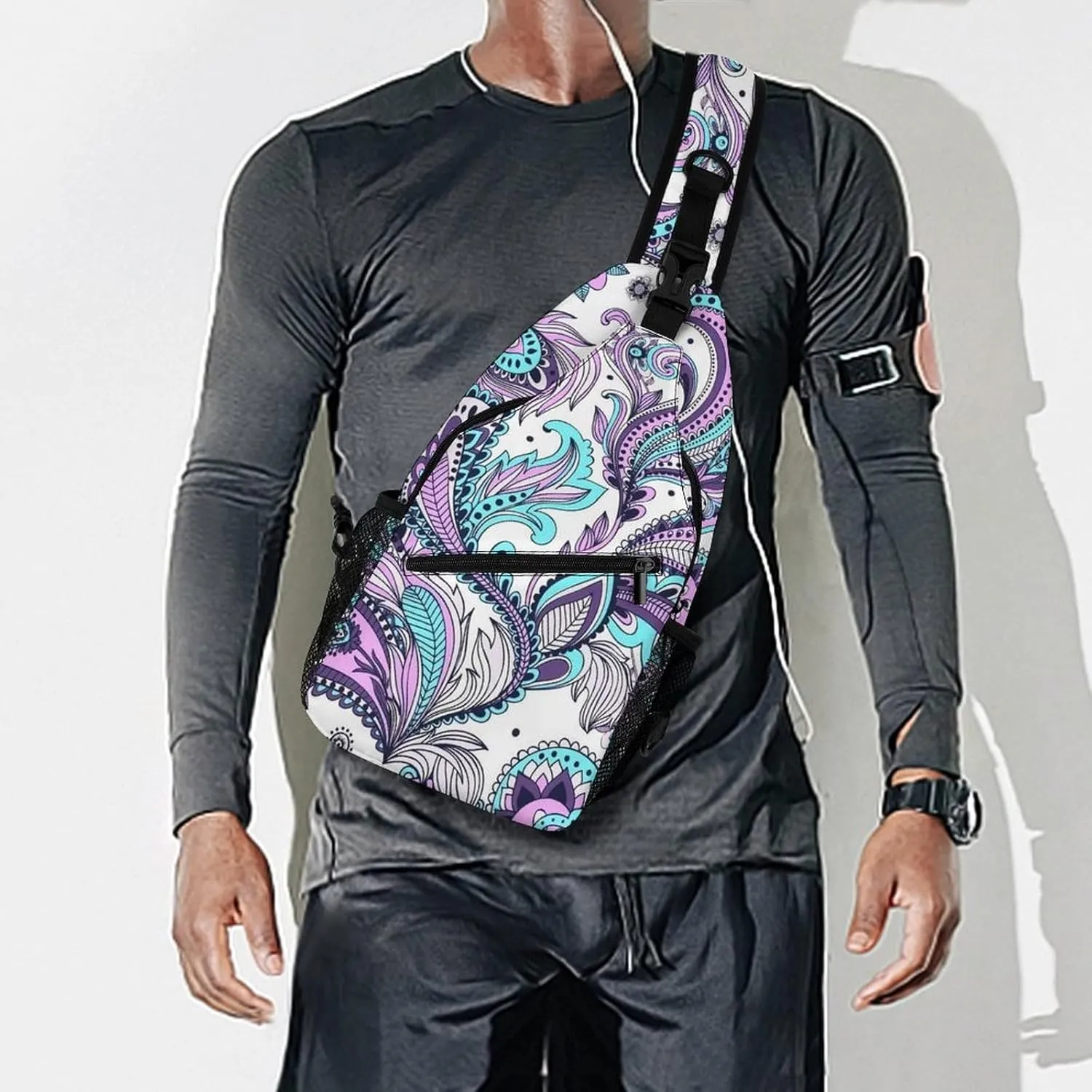 Blue Teal Purple Paisley A Spacious And Large Capacity Portable Adjustable Chest Bag