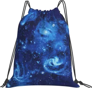 Blue Universe Space Galaxy Print Drawstring Backpacks String Bag Cinch Sack Pack Sports Bags For Trip Gym Party Bags