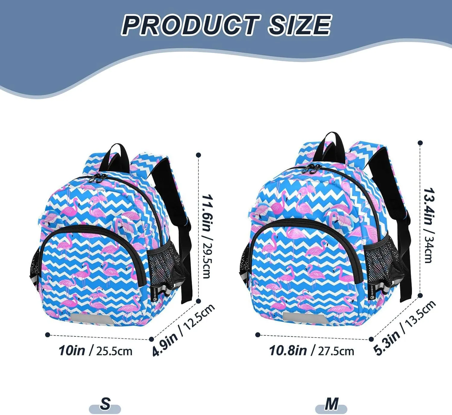 Blue Zigzag Preschool Backpack Flamingo Daycare Bookbag School Backpack with Traction Rope for Kids 3-6