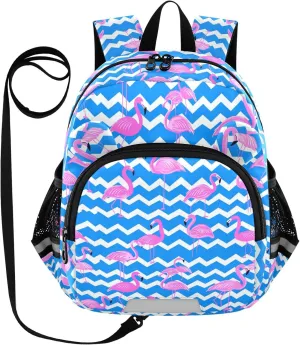 Blue Zigzag Preschool Backpack Flamingo Daycare Bookbag School Backpack with Traction Rope for Kids 3-6