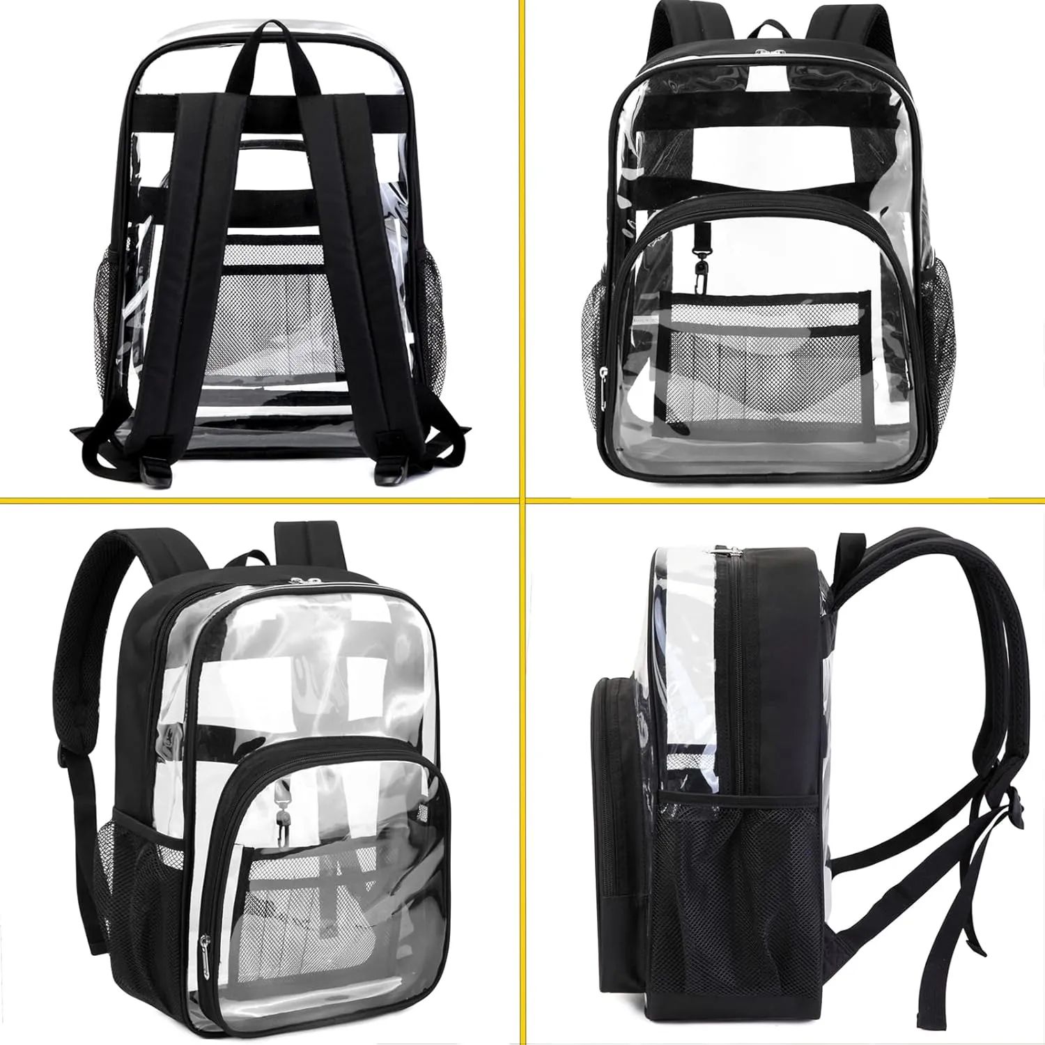 BLUEFAIRY Clear Backpack for School Stadium Approved 17 Inch Large XL PVC See Through Bag for Kids Heavy Duty Transparent Bag for Boys Girls Students Events Mochilas Escolares para Niños Black