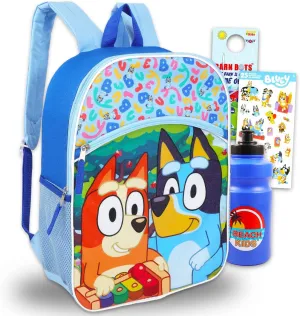 Bluey Backpack for Kids - Bundle with 16" Backpack Plus Water Bottle, Stickers, More | Bluey and Bingo School Bag for Girls