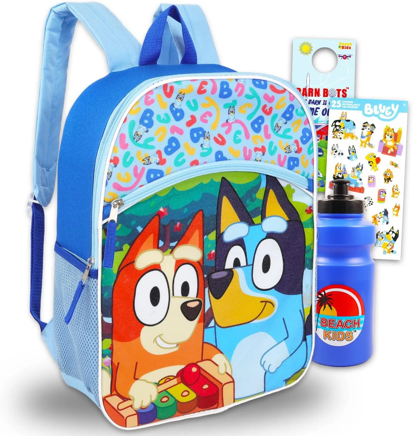 Bluey Backpack for Kids - Bundle with 16" Backpack Plus Water Bottle, Stickers, More | Bluey and Bingo School Bag for Girls