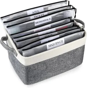 Board Game Storage Kit Include 2 Storage Basket and 20pcs Zipper Bags, Board Game Organizer with Writable Stickers and Dispensing, Suitable for Puzzle Storage, Toys, Building Blocks, Document