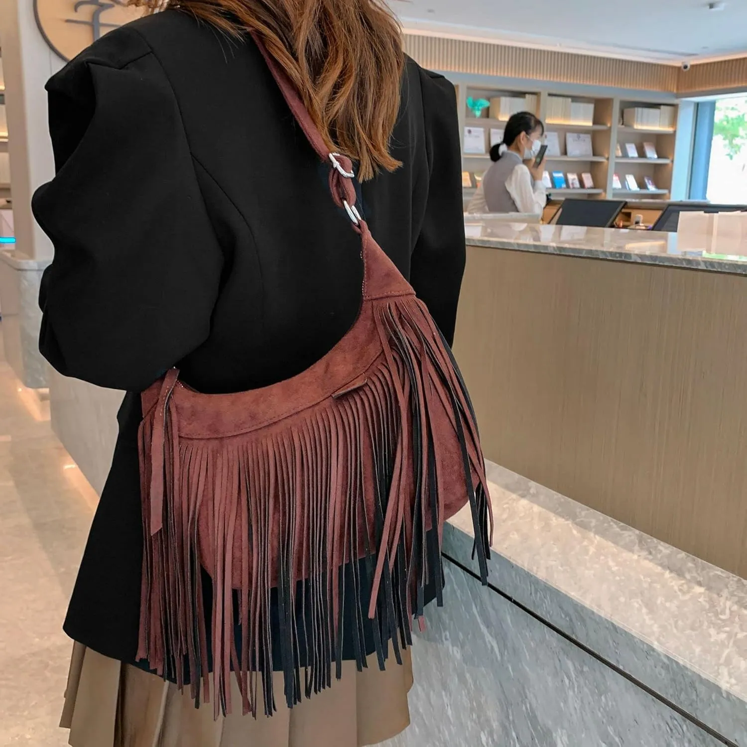 Boho Hippie Purses Fringe Tassel Faux Suede Shoulder Messenger CrossBody Sling Bag Country Concert Outfits for Women