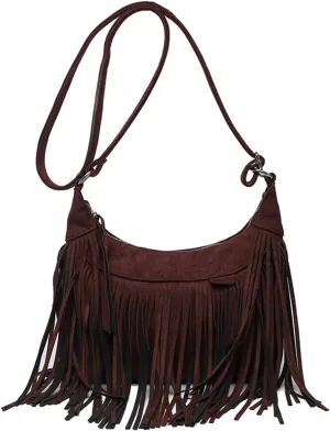 Boho Hippie Purses Fringe Tassel Faux Suede Shoulder Messenger CrossBody Sling Bag Country Concert Outfits for Women