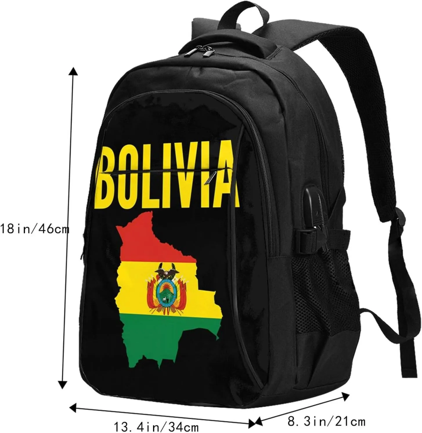 Bolivian Boliva Pride Map Flag Travel Backpacks Casual Backpack Large Capacity Laptop Rucksack Luggage Daypacks with USB Charging Port Multi-Pockets Bags for Hiking