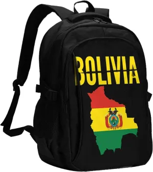 Bolivian Boliva Pride Map Flag Travel Backpacks Casual Backpack Large Capacity Laptop Rucksack Luggage Daypacks with USB Charging Port Multi-Pockets Bags for Hiking