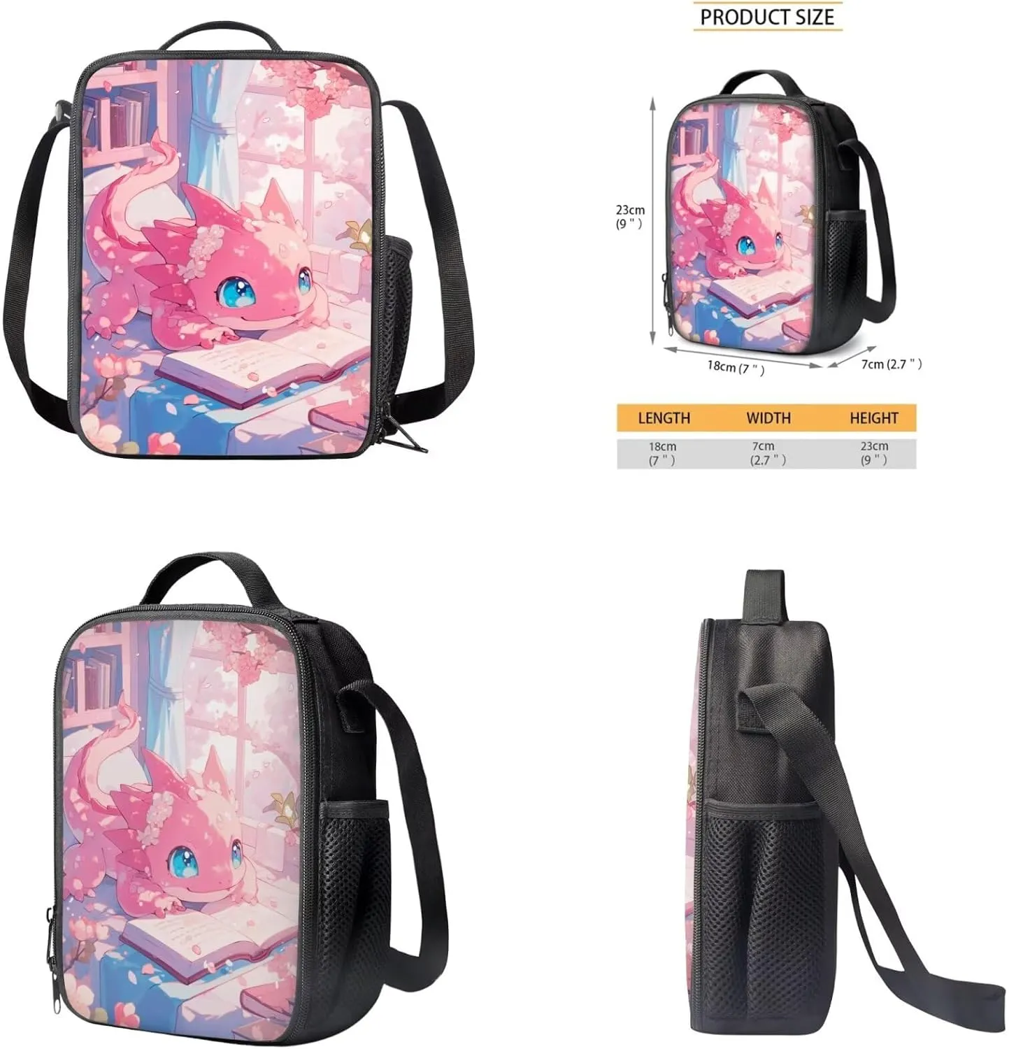 Book Axolotl Kids School Backpack for Girls Bookbags with Lunch Box and Pencil Case 4 Pieces Cute Backpacks for 5th Grade Girls Elementary School Bag Lightweight Daypack for Hiking