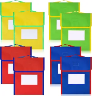 Book Bags for Classroom Medium Book Pouches Bulk Colorful Reading Bags with Name Tag Pockets Protector Pouch Student Chair Pockets, Waterproof 12 x 10 Inches(8 Pcs)