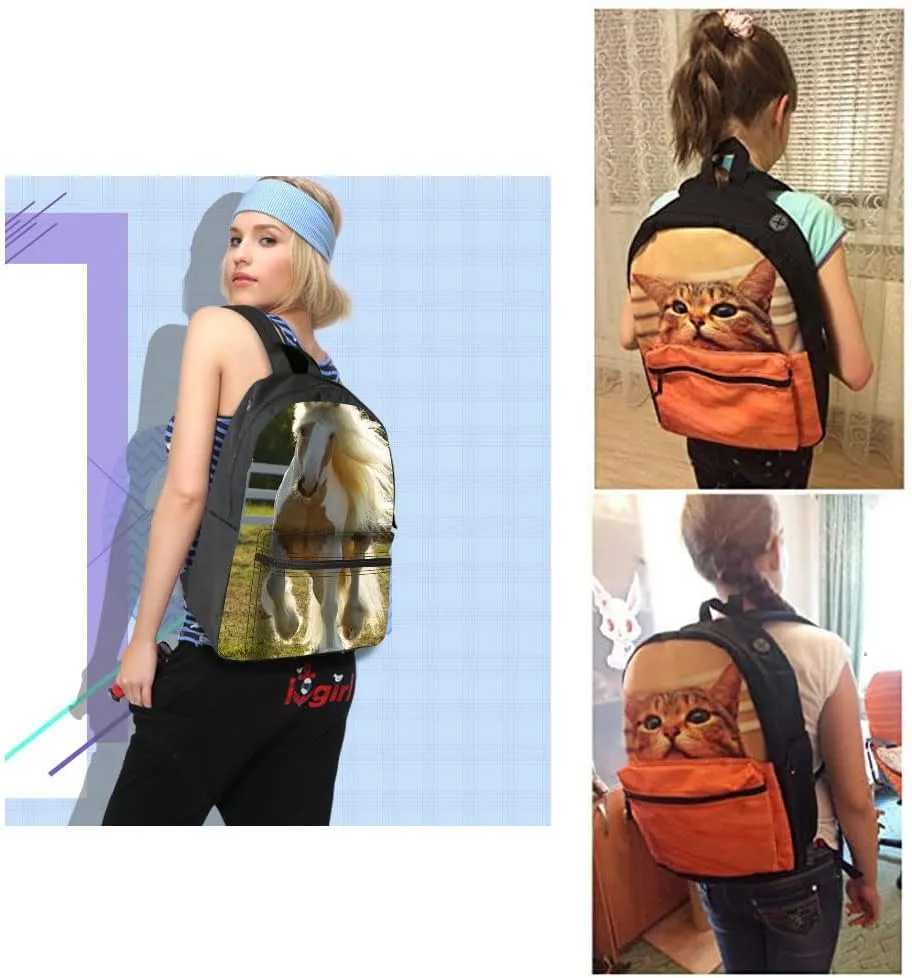 Bookbag School Backpack for Girls Horse Backpacks Elementary 3rd 4th 5th 6th Grade Kids Boys 15.3" Canvas Laptop Bag