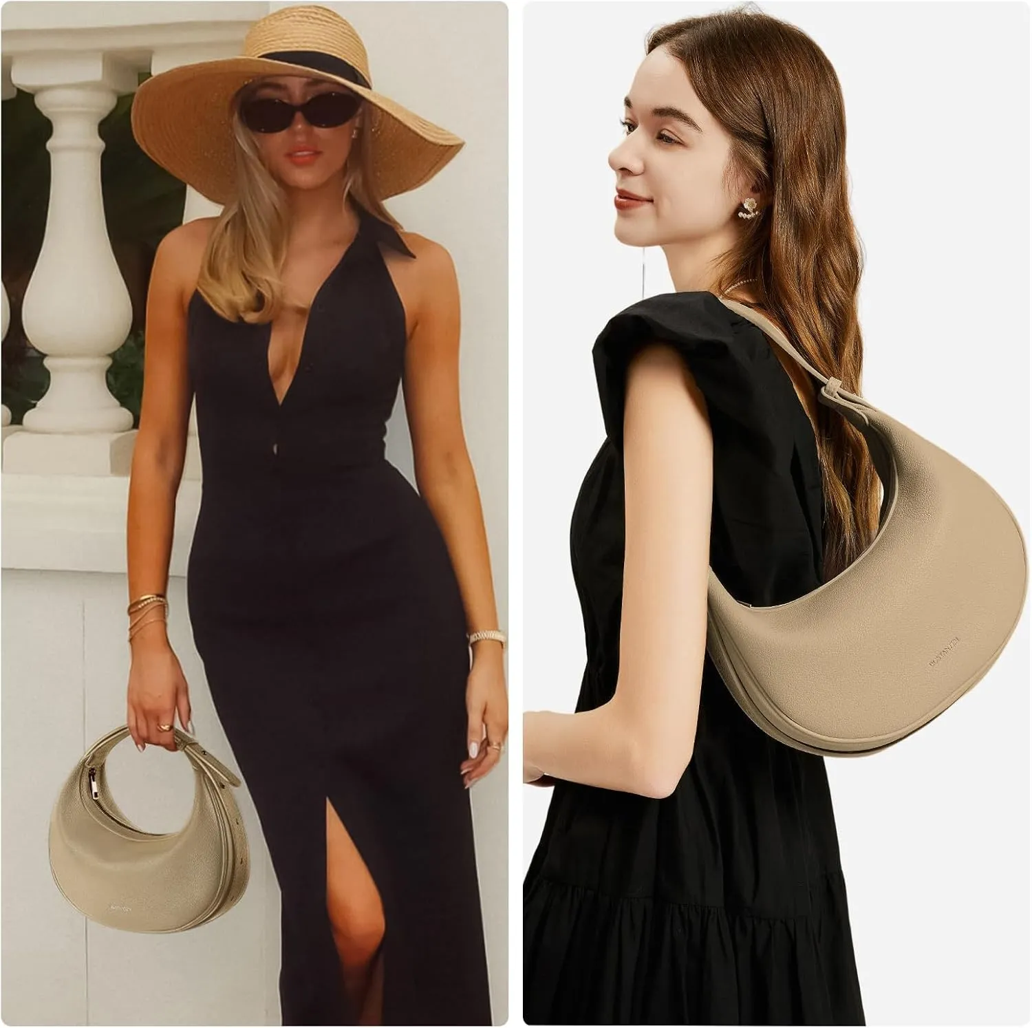 BOSTANTEN Crescent Shoulder Bag for Women Trendy Crossbody Hobo Purse Vegan Leather Clutch Handbag Adjustable Strap