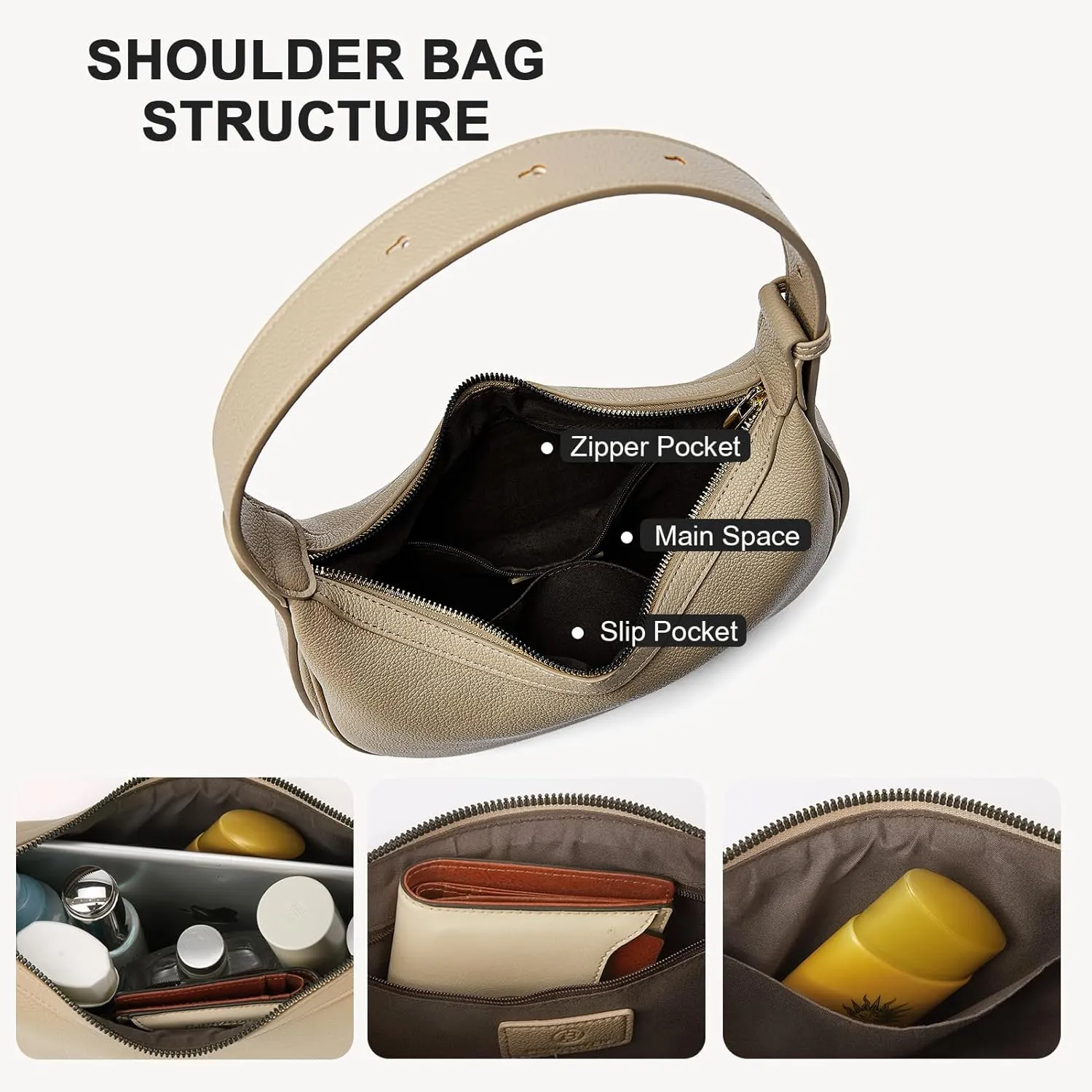 BOSTANTEN Crescent Shoulder Bag for Women Trendy Crossbody Hobo Purse Vegan Leather Clutch Handbag Adjustable Strap