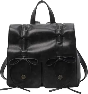 Bow Tie Vintage Backpack for Women,PU Leather Travel Rucksack Metal Chain Y2K Handbag Double Shoulder Bag
