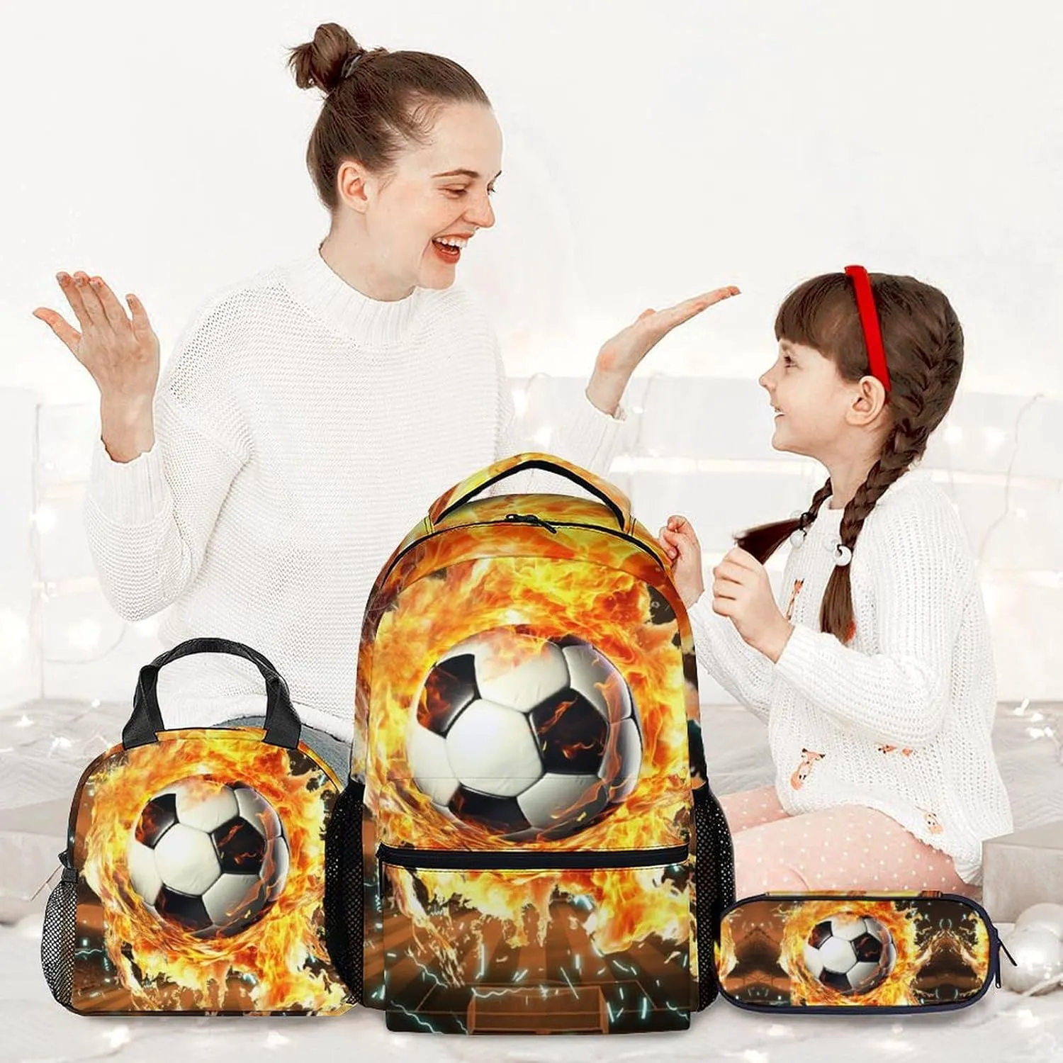 Boys Soccer Backpack with Lunch Box for Elementary - Set of 3 Soccer Backpacks Matching Combo for Kids 8-10 - Sports Themed Bookbag and Pencil Case Bundle