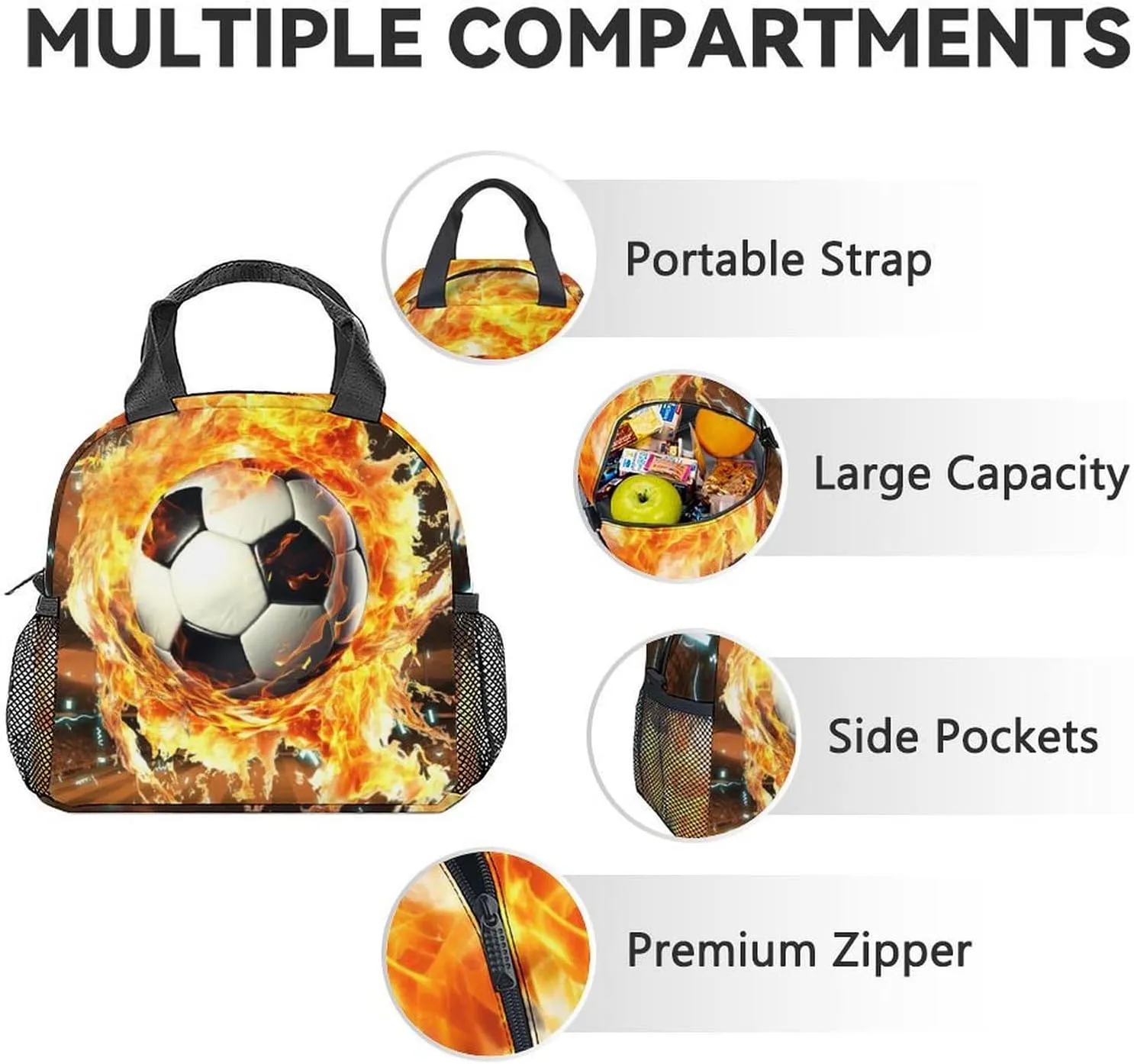Boys Soccer Backpack with Lunch Box for Elementary - Set of 3 Soccer Backpacks Matching Combo for Kids 8-10 - Sports Themed Bookbag and Pencil Case Bundle
