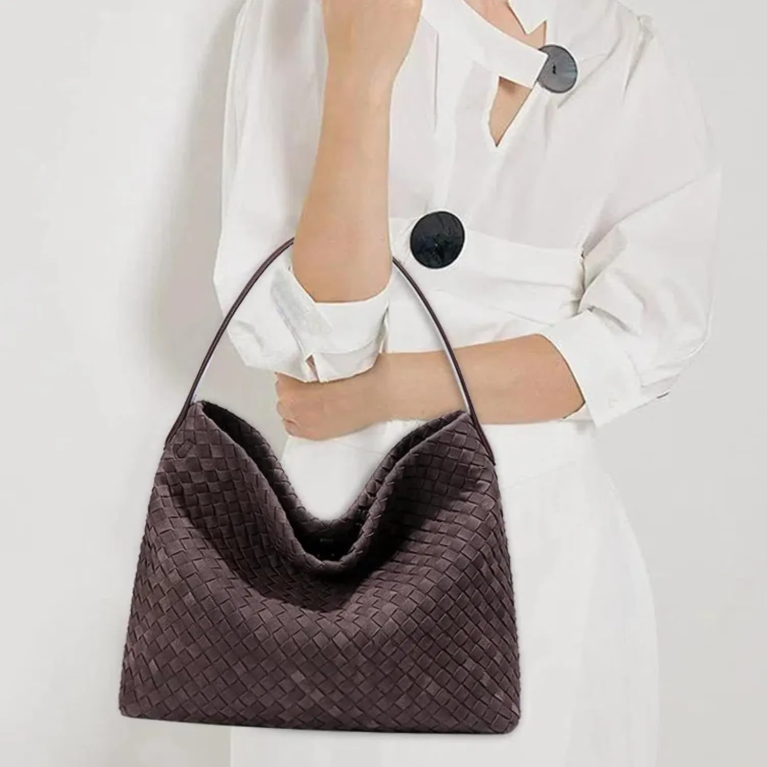 Braided Leather Tote Bag for Women - Stylish Suede Hobo Shoulder Bag with Woven Detailing