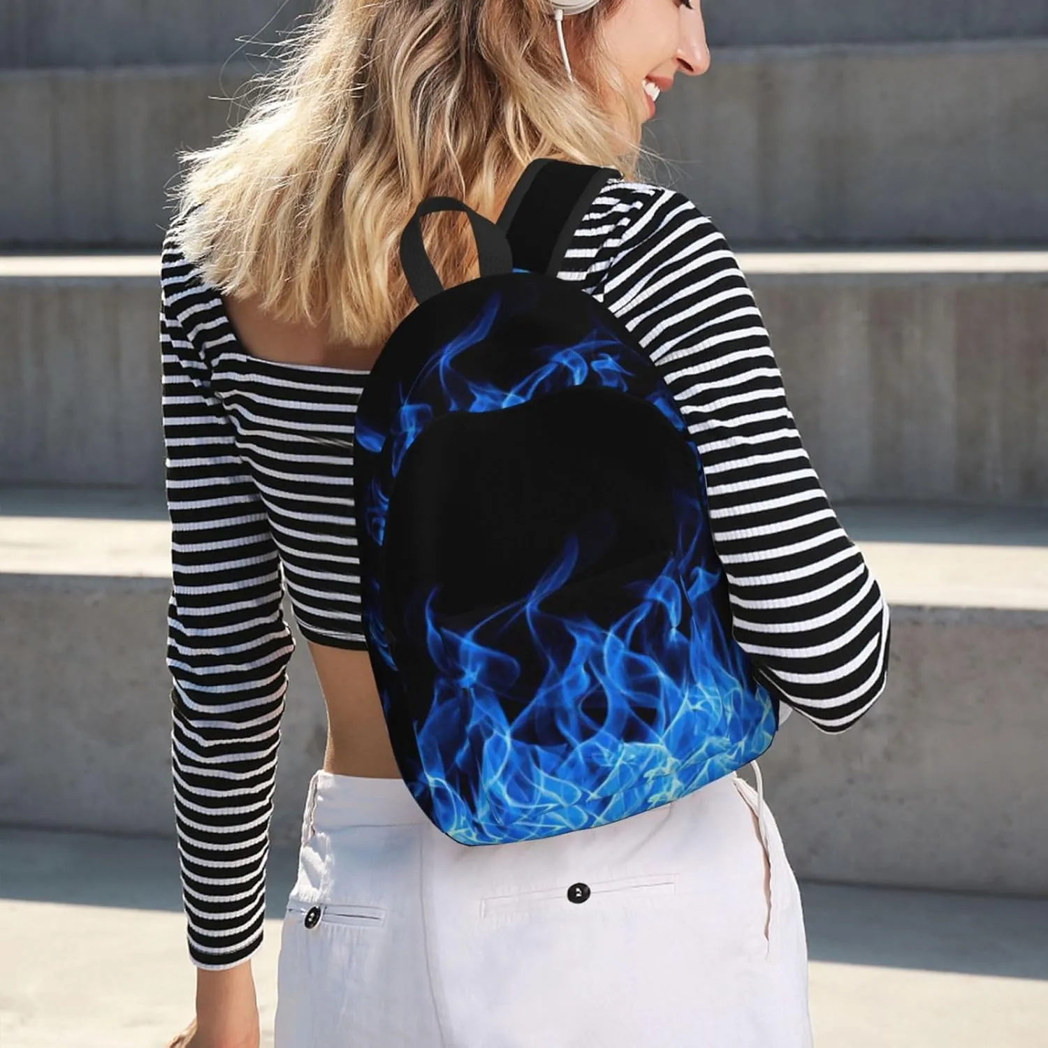 BREAUX Blue Flame Canvas Casual Lightweight Duffel Bag, Fashion Duffel Bag, Casual Daypack, Unisex Travel Backpack