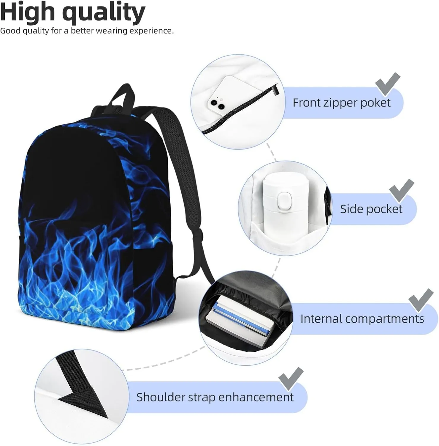 BREAUX Blue Flame Canvas Casual Lightweight Duffel Bag, Fashion Duffel Bag, Casual Daypack, Unisex Travel Backpack