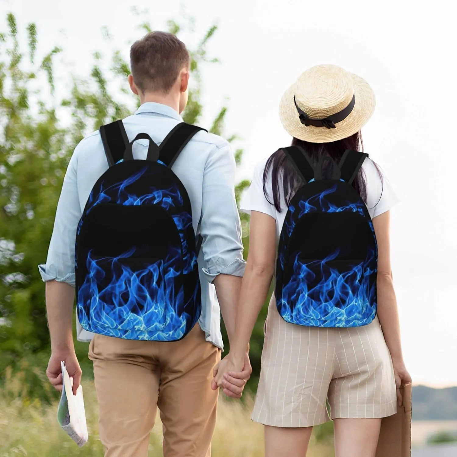 BREAUX Blue Flame Canvas Casual Lightweight Duffel Bag, Fashion Duffel Bag, Casual Daypack, Unisex Travel Backpack